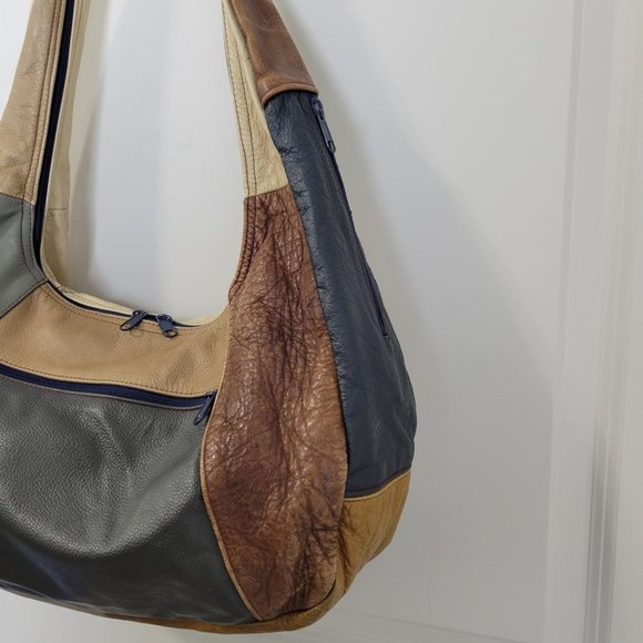 VTG Hobo Shoulder Bag Purse Multicolor Leather Color Block Hand Made In MEXICO - Picture 4 of 10